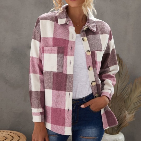 #2 Cozy Plaid Button up jacket Shacket Oversized - Picture 1 of 10